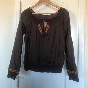 Brown blouse with red and gold embroidery
